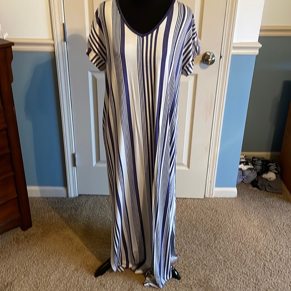 LuLaRoe Navy and White Vertical Stripe Maxi Dress